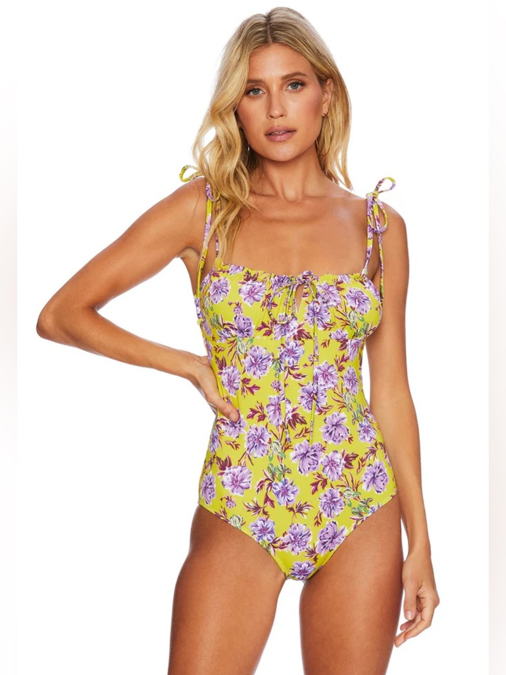 BRAND NEW - Betsy Yellow One-Piece Lime Punch Gardenia Swimsuit - Size Small